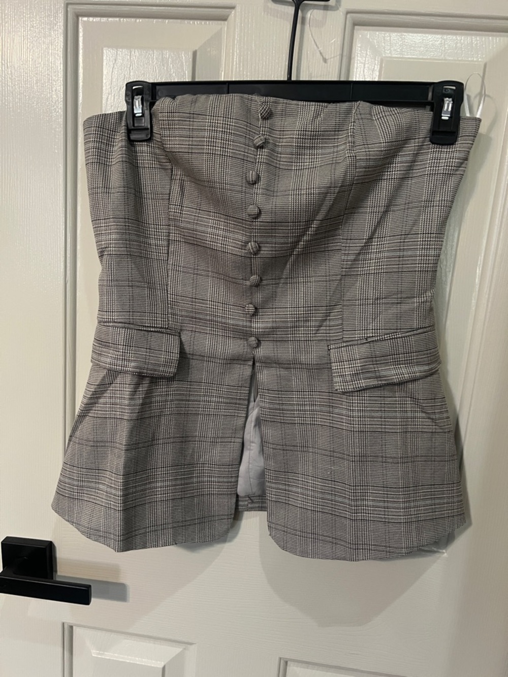 Strapless Plaid Top with Buttons and open Front